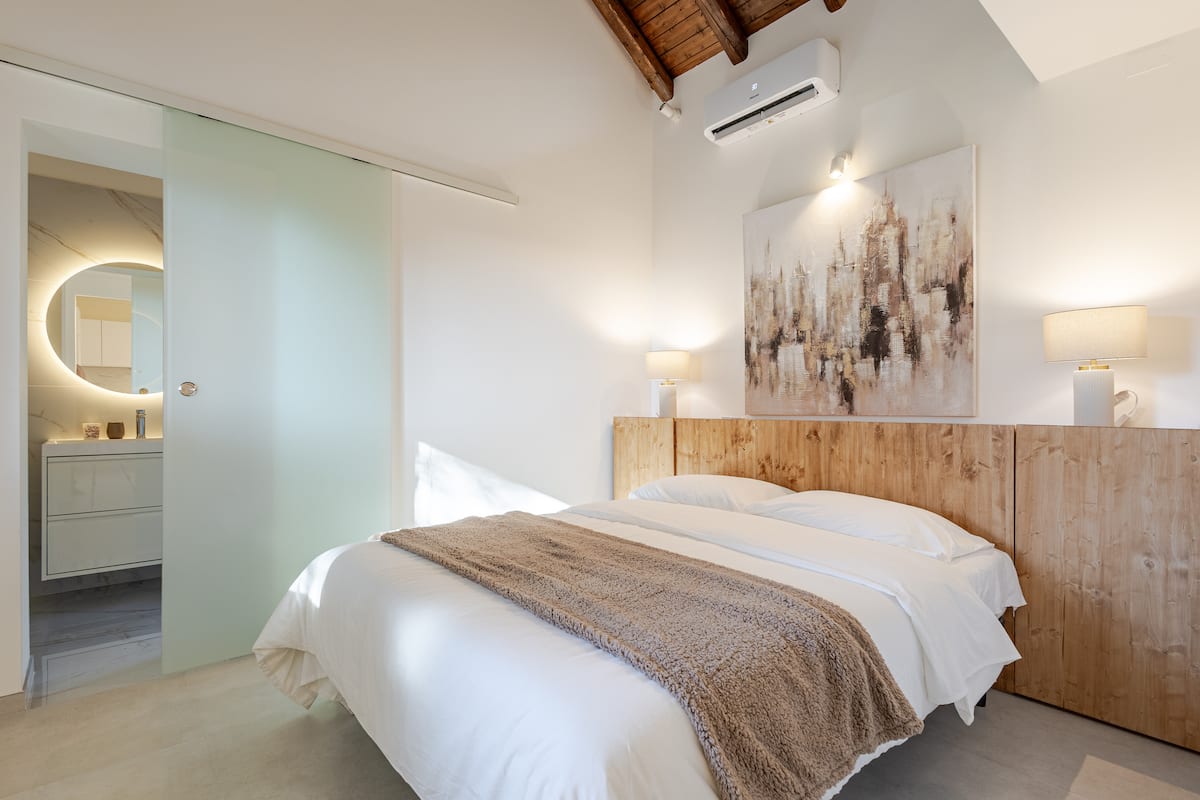 Bedroom with timber ceiling
